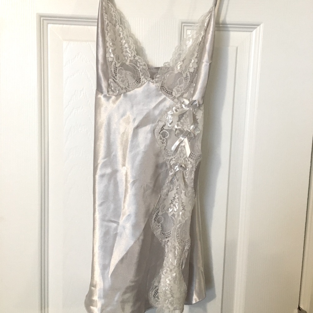M Sexy Silver gray chemise lace top lingerie